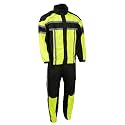 NexGen SH233113 Men's Black and Neon Green Water Resistant Motorcycle-Outdoors Rain Suit with Reflective Tape