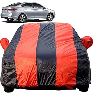 nexgen verna dustproof car cover with mirror pockets red blue stripes taffeta polystertriple stitched compatible with hyundai nexgen verna car cover 2017 to 2022 nexgen verna car accessories
