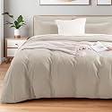 NEXHOME PRO 100% Washed Cotton Duvet Cover Full Size, Ogranic Natural Linen Feel Breathable Bedding Set with Zipper Closure, 3 Pieces Duvet Cover Set Linen (No Comfortert) 8090