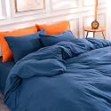 NEXHOME PRO 100% Washed Cotton Duvet Cover Super King 108"x98", Organic Natural Linen Look Textured 3 Pieces Bedding Set Royal Navy Klein Blue Breathable (No Comforter)