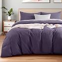 NEXHOME PRO 100% Washed Cotton Duvet Cover Twin Size, Ogranic Natural Linen Feel Breathable Bedding Set with Zipper Closure, 2 Pieces Includes 68x90 Inch Cover & 1 Pillowcases Eggplant (No Comforter)