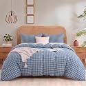 NEXHOME PRO Blue Gingham Duvet Cover Twin, 100% Washed Cotton Like Linen Feel Organic Natural Bedding Set 3 Piece Navy Vintage Plaid Checkered Comforter Cover Set (No Comforter) 6890