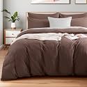 NEXHOME PRO Cal King Duvet Cover Set – 100% Certified Organic Cotton with Washed Feel &amp; Linen-Like Texture, Comfortable &amp; Breathable, Home Bedding Set Dark Brown (No Comforter)