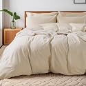 NEXHOME PRO Cotton Duvet Cover Oversized Queen 98"x98" Linen Look Textured Organic Natural 100% Washed Cotton Duvet Cover 3 Pieces Bedding Set Zipper Closure, Breathable (No Comforter)
