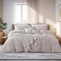 NEXHOME PRO Duvet Cover Full Size, 100% Washed Cotton Orgnic Linen Like Textured Breathable Durable Comfy, 3 PCs Home Bedding Set