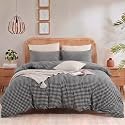 NEXHOME PRO Duvet Cover Plaid Full Size, 3 Pieces Cotton Bedding Cover Set
