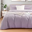NEXHOME PRO Duvet Cover Set 100% Washed Cotton California Kingn 104"x98", Organic Natural Linen Look Textured 3 Pieces Bedding Set Lavender Lilac with Zipper Closure, Breathable Soft(No Comforter)
