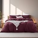 NEXHOME PRO Duvet Cover Set 100% Washed Cotton California Kingn 104"x98", Organic Natural Linen Look Textured 3 Pieces Bedding Set Burgundy Dark Red with Zipper Closure, Breathable (No Comforter)