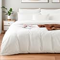 NEXHOME PRO Duvet Cover Set 100% Washed Cotton Oversized King 120"x98" Linen Feel Textured Organic Natural 3 Pieces Bedding Set with Zipper Closure and Corner Ties, Breathable(White, No Comforter)