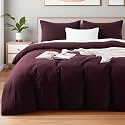 NEXHOME PRO Duvet Cover Set 100% Washed Cotton Oversized Queen 98"x98", Organic Natural Linen Look Textured 3 Pieces Bedding Set Burgundy Dark Red with Zipper Closure, Breathable (No Comforter)
