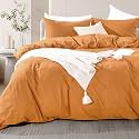 NEXHOME PRO Duvet Cover Set Fall Queen Size Linen Feel Organic Natural 100% Washed Cotton Duvet Cover 3 Pieces Bedding Set with Zipper Closure, Breathable, Soft, Halloween Orange (No Comforter)