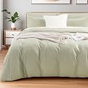 NEXHOME PRO Duvet Cover Set Kids Twin Size Linen Feel Textured Organic Natural 100% Washed Cotton Duvet Cover 2 Pieces Bedding Set with Zipper Closure, Breathable, Mint Green (No Comforter)