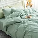 NEXHOME PRO Duvet Cover Set King Size Linen Look Textured Organic Natural 100% Washed Cotton Duvet Cover Teal 3 Pieces Bedding Set with Zipper Closure, Breathable, Soft (Aqua Green, No Comforter)