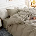 NEXHOME PRO Duvet Cover Set Oversized Queen 92"x98" Linen Feel Textured Organic Natural 100% Washed Cotton Duvet Cover 3 Pieces Bedding Set with Zipper Closure, Breathable, Soft (No Comforter)