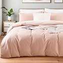 NEXHOME PRO Duvet Cover Set Oversized Queen 98"x98" Linen Look Textured Organic Natural 100% Washed Cotton Duvet Cover 3 Pieces Bedding Set Zipper Closure, Breathable, Dusty Pink (No Comforter)