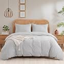 NEXHOME PRO Duvet Cover Set Twin Size Linen Feel Textured Organic Natural 100% Washed Cotton Duvet Cover 2 Pieces Bedding Set with Zipper Closure, Breathable, Light Grey (No Comforter)