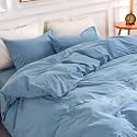 NEXHOME PRO Duvet Cover Set Twin Size Linen Look Textured Organic Natural 100% Washed Cotton Duvet Cover Blue Bedding Set with Zipper Closure, Corner Ties, Breathable (No Comforter)