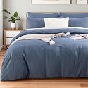 NEXHOME PRO Duvet Cover Twin 100% Washed Cotton, Heathered Blue Breathable, Durable, Textured, Linen Like, Home Bedding Set 68"x90"