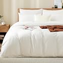 NEXHOME PRO Full Duvet Cover Set – 100% Certified Organic Cotton with Washed Feel &amp; Linen-Like Texture, Comfortable &amp; Breathable, Home Bedding Set Bright White (No Comforter) 8090