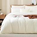 NEXHOME PRO King Duvet Cover Set, 100% Washed Cotton with Linen-Like Texture, Natural Organic, Breathable &amp; Comfortable, Includes Home Bedding Set Milk White (No Comforter) 10490