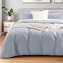 NEXHOME PRO King Duvet Cover Set, 100% Washed Cotton with Linen-Like Texture, Natural Organic, Breathable &amp; Comfortable, Includes Home Bedding Set Cornflower Blue (No Comforter) 10490