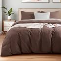 NEXHOME PRO King Duvet Cover Set 100% Certified Organic Cotton with Washed Feel &amp; Linen-Like Texture, Comfortable &amp; Breathable, Home Bedding Set Dark Brown (No Comforter)