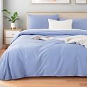NEXHOME PRO King Duvet Cover Set, 100% Washed Cotton with Linen-Like Texture, Natural Organic, Breathable &amp; Comfortable, Includes Home Bedding Set Baby Blue (No Comforter) 10490