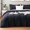 NEXHOME PRO Oversized King Duvet Cover Set – 100% Certified Organic Cotton with Washed Feel &amp; Linen-Like Texture, Comfortable &amp; Breathable, Home Bedding Set Dark Grey (No Comforter)