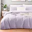 NEXHOME PRO Queen Duvet Cover Set, 100% Washed Cotton with Linen-Like Texture, Natural Organic, Breathable &amp; Comfortable, Includes Home Bedding Set Lilac (No Comforter) 9090