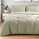 NEXHOME PRO Queen Duvet Cover Set – 100% Certified Organic Cotton with Washed Feel &amp; Linen-Like Texture, Comfortable &amp; Breathable, Home Bedding Set Sage Green (No Comforter)