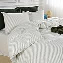 NEXHOME PRO Striped Duvet Cover Full Size,100% Washed Cotton Bedding Set,Textured Linen Feel,Breathable,Organic,3 Piece(Green Stripes 80x90)