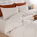 NEXHOME PRO Striped Duvet Cover Oversized Queen,100% Washed Cotton Bedding Set,Textured Linen Feel,Breathable,Organic,3 Piece(White Stripes 98x98)