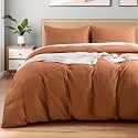 NEXHOME PRO Terracotta Burnt Orange Duvet Cover Set King Size Linen Textured Organic Natural 100% Washed Cotton Duvet Cover Fall Caramel 3 Pieces Bedding Set with Zipper Closure, Soft(No Comforter)