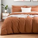 NEXHOME PRO Terracotta Burnt Orange Duvet Cover Set Twin Size Linen Look Textured Organic Natural 100% Washed Cotton Duvet Cover 2 Pieces Bedding Set Caramel with Zipper Closure (No Comforter)