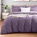 NEXHOME PRO Twin Duvet Cover Set, 100% Washed Cotton with Linen-Like Texture, Natural Organic, Breathable &amp; Comfortable, Includes Home Bedding Set Dusty Purple (No Comforter) 6890