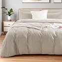NEXHOME PRO Twin Duvet Cover Set – 100% Certified Organic Cotton with Washed Feel &amp; Linen-Like Texture, Comfortable &amp; Breathable, Home Bedding Set Light Linen (No Comforter)