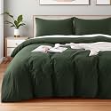 NEXHOME PRO Twin Duvet Cover Set – 100% Certified Organic Cotton with Washed Feel &amp; Linen-Like Texture, Comfortable &amp; Breathable, Home Bedding Set Olive Green (No Comforter)