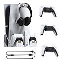 NexiGo Wall Mount Kit with Charging Station for PS5 (All Versions) and PSVR2, Controller Holder, and Headphone Hanger - Metal Wall Hanging Charger Stand for PlayStation 5 Console/Slim (Disc & Digital)