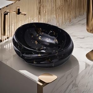 nexis designer ceramic wash basin for bathroom  over counter top sink for restaurant hotel black gold art 16 x 13 x 6 inch