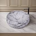 NEXIS Designer Ceramic Wash Basin For Bathroom | Over Counter Bathroom Basin | Counter Top Bathroom Sink | Wash Basin For Restaurant, Hotel (Off White &amp; Grey Art Wash Basin, 16 x 13 x 6 Inch)