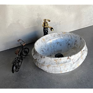 nexis designer glossy finish ceramic art wash basin vessel sink table top  collapsible white gold 16 x 13 x 6 inch
