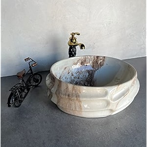 nexis designer glossy finish ceramic art wash basin vessel sink table top  collapsible beige 16 x 13 x 6 inch
