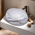 NEXIS Designer Glossy Finish Ceramic Art Wash Basin Vessel Sink Table Top | Collapsible (Marble White, 16 x 13 x 6 Inch)