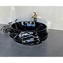 NEXIS Designer Glossy Finish Ceramic Art Wash Basin Vessel Sink Table Top | Collapsible Wash Basin (Black White Glossy Art Wash Basin, 16 x 13 x 6 Inch)