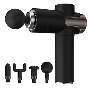 nexlev massager gun for pain relief  4 head deep tissue body massage gun for pain relief for men amp women  handheld battery powered massager for neck shoulder back foot  1800mah battery- mg-01
