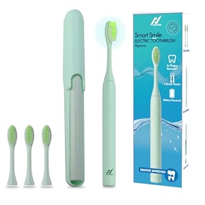 nexlev smart smile sonic electric toothbrush-humm for adult  aaa battery included  day and night mode  30000 vibrationsminute  super soft bristles  tea green  4 replaceable brushheads