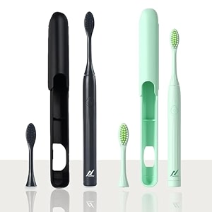 nexlev smart smile sonic electric toothbrush  day and night mode  30000 vibrationsminute  super soft bristles  2 replaceable brushheads  midnight black amp tea green pack of 2