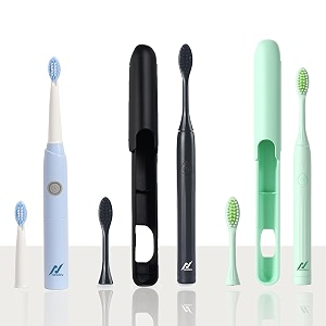 nexlev smart smile sonic electric toothbrush  day and night mode  30000 vibrationsminute  2 replaceable brushheads  midnight black tea green amp sky blue pack of 3 for adult