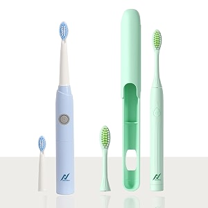 nexlev smart smile sonic electric toothbrush  day and night mode  30000 vibrationsminute  super soft bristles  2 replaceable brushheads  sky blue amp tea green pack of 2