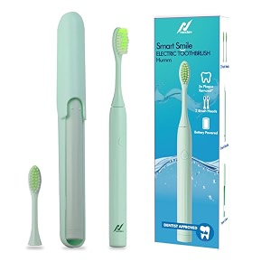 nexlev smart electric toothbrush for adults 2-min timer with quadpacer 2 replaceable heads  aaa battery 3 modes daily normal amp sesitive upto 60 days  travel case  soft bristles et-02 green